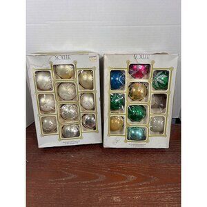 Vintage Noelle 10 Glass Ball Ornaments 2.5 In. Diameter Multicolor & White Sets